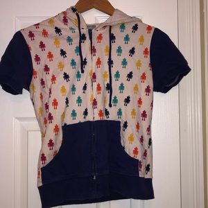 Color block robot print short sleeve hoodie